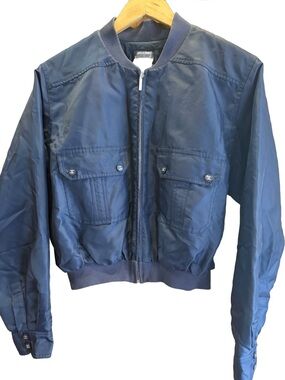 STUNNING Vintage Chanel Navy Bomber Jacket Nylon w/Silk Lining 1997